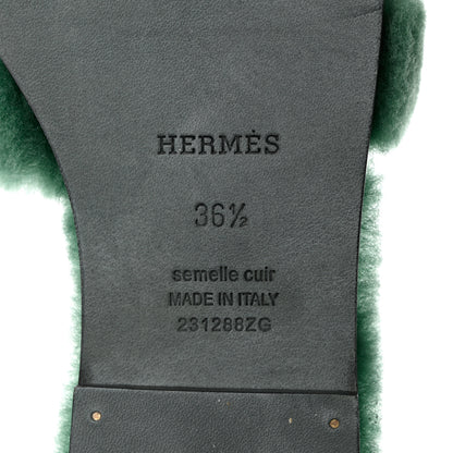 Hermes Woolskin Oran Sandals 36.5 Vert Anglais 7 of 8