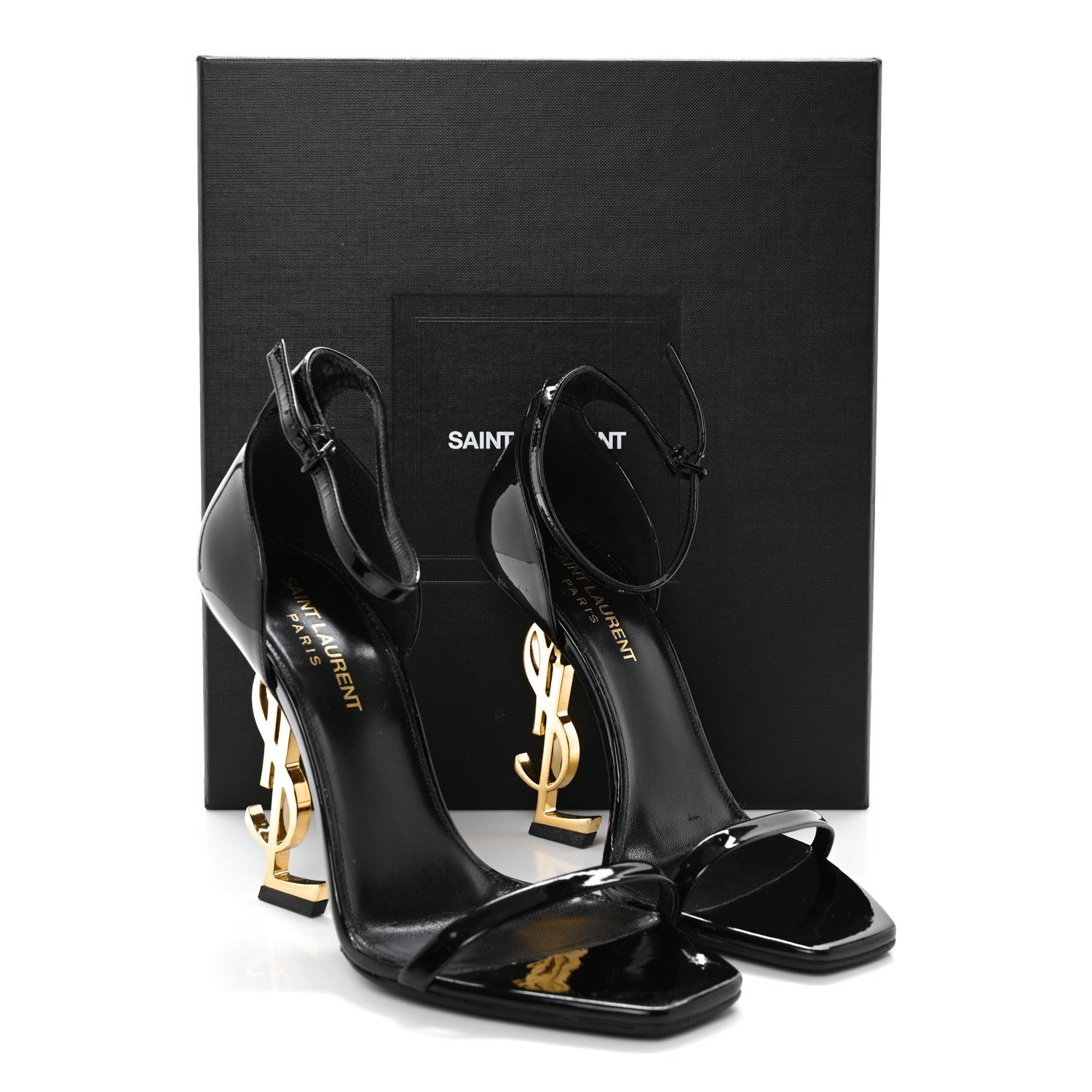 Saint Laurent Patent Calfskin Opyum 110 Sandals 37 Black Gold 12 of 12