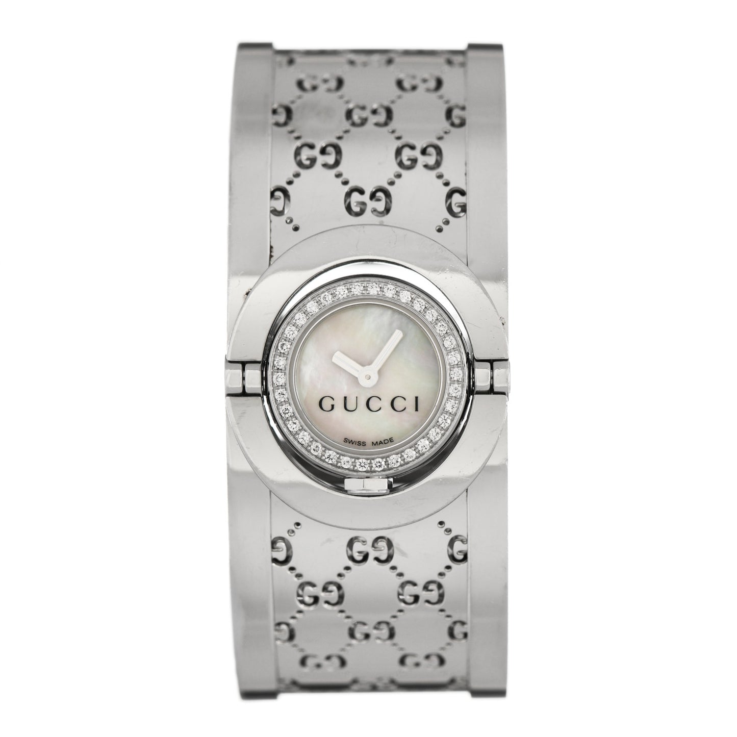 Stainless Steel Diamond Bezel Mother of Pearl 23mm Twirl Quartz Watch