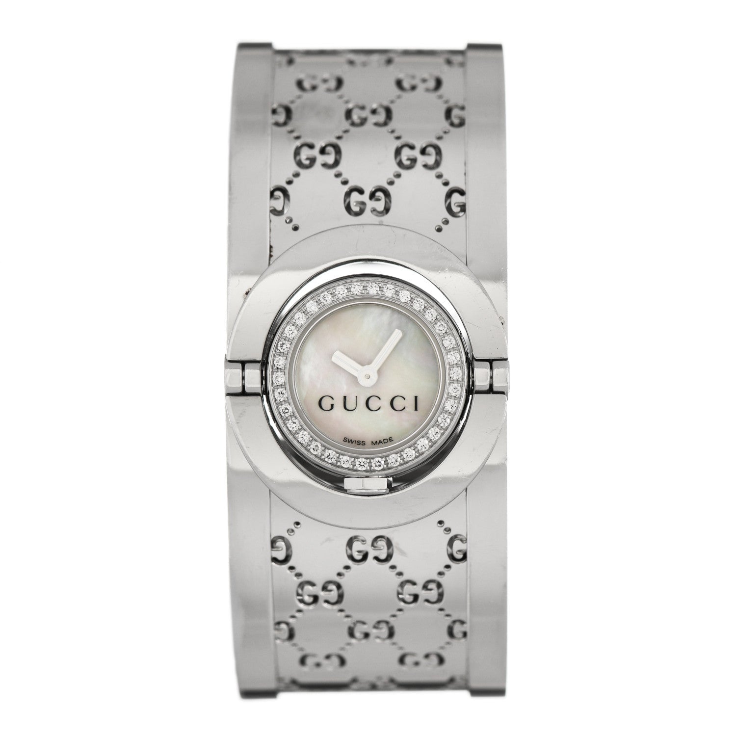 Gucci Stainless Steel Diamond Bezel Mother of Pearl 23mm Twirl Quartz Watch 1 of 4