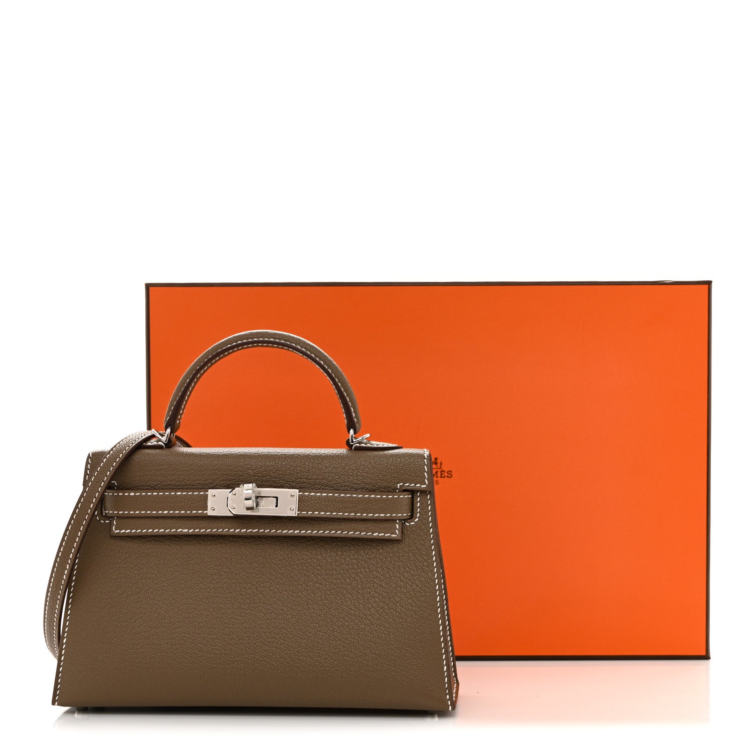 Hermes Chevre Mysore Verso Mini Kelly Sellier 20 Etoupe New White 10 of 10