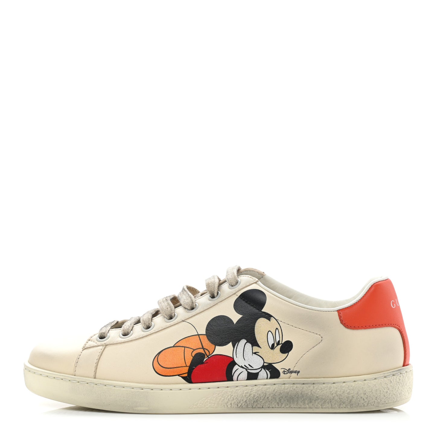 X DISNEY Miro Soft Calfskin Mickey Mouse Print Womens Ace Sneakers 37.5 Ivory Deep Orange