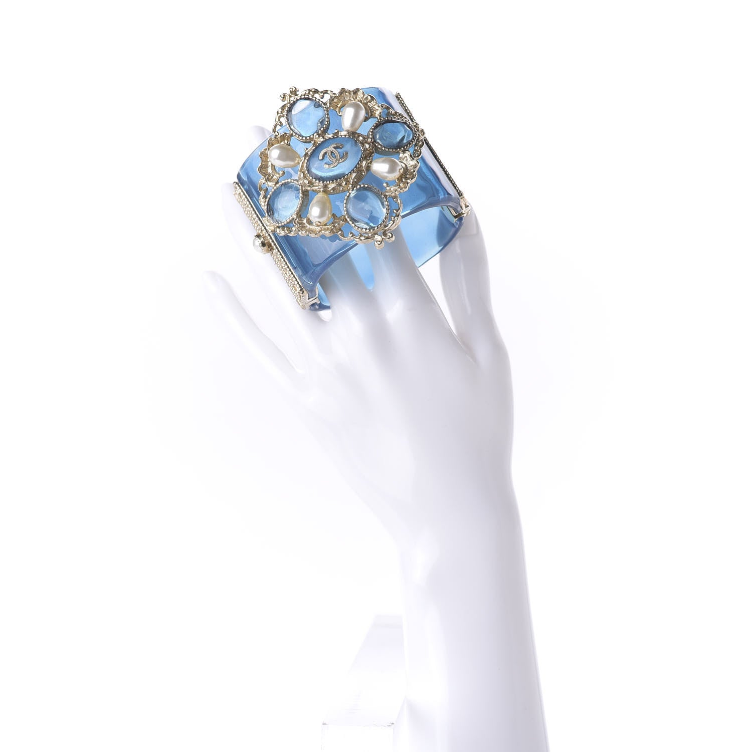 Chanel Resin Gripoix Pearl CC Cuff Blue 2 of 6