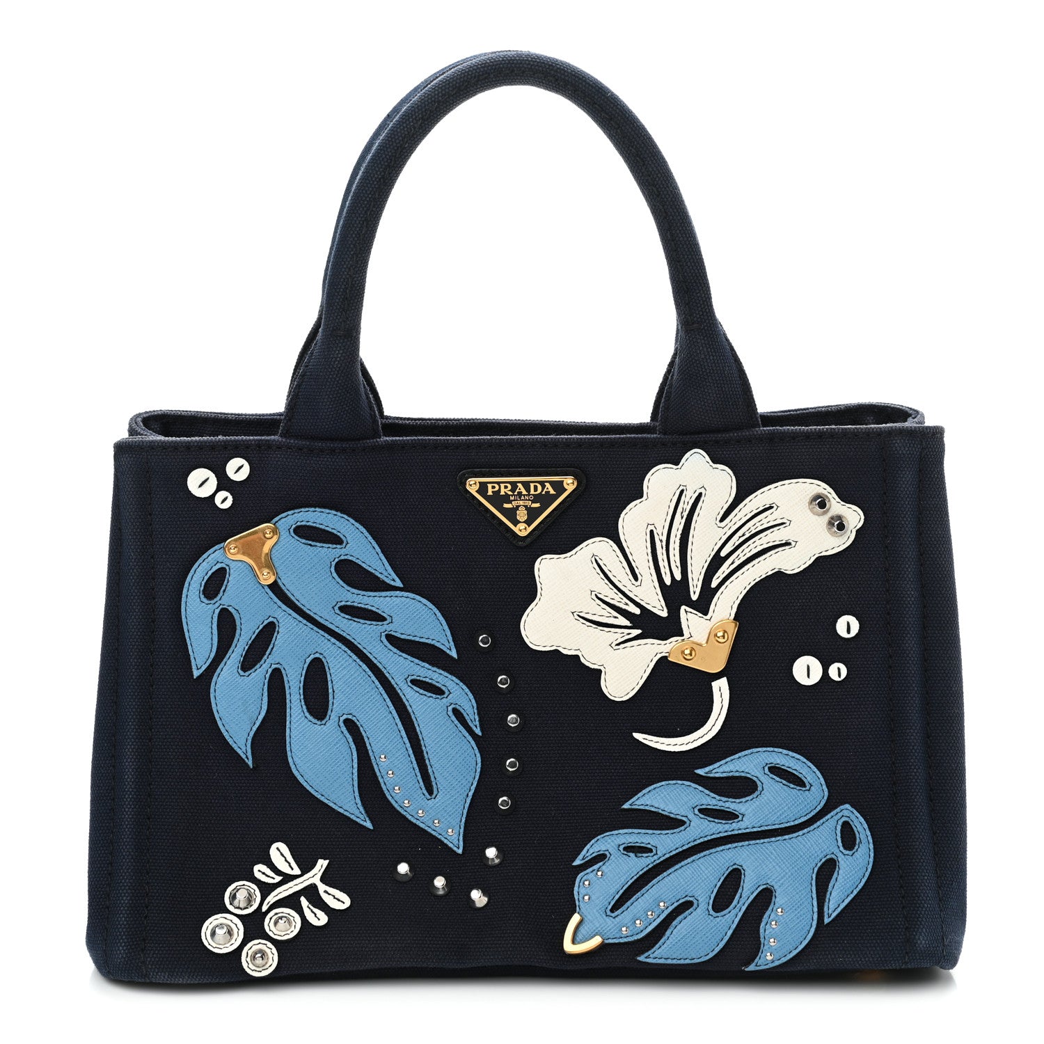 PRADA CANAPA HAWAII (プラダ カナパ ハワイ) Prada Canvas Canapa Hawaii Small Tote Navy Multicolor 1070393