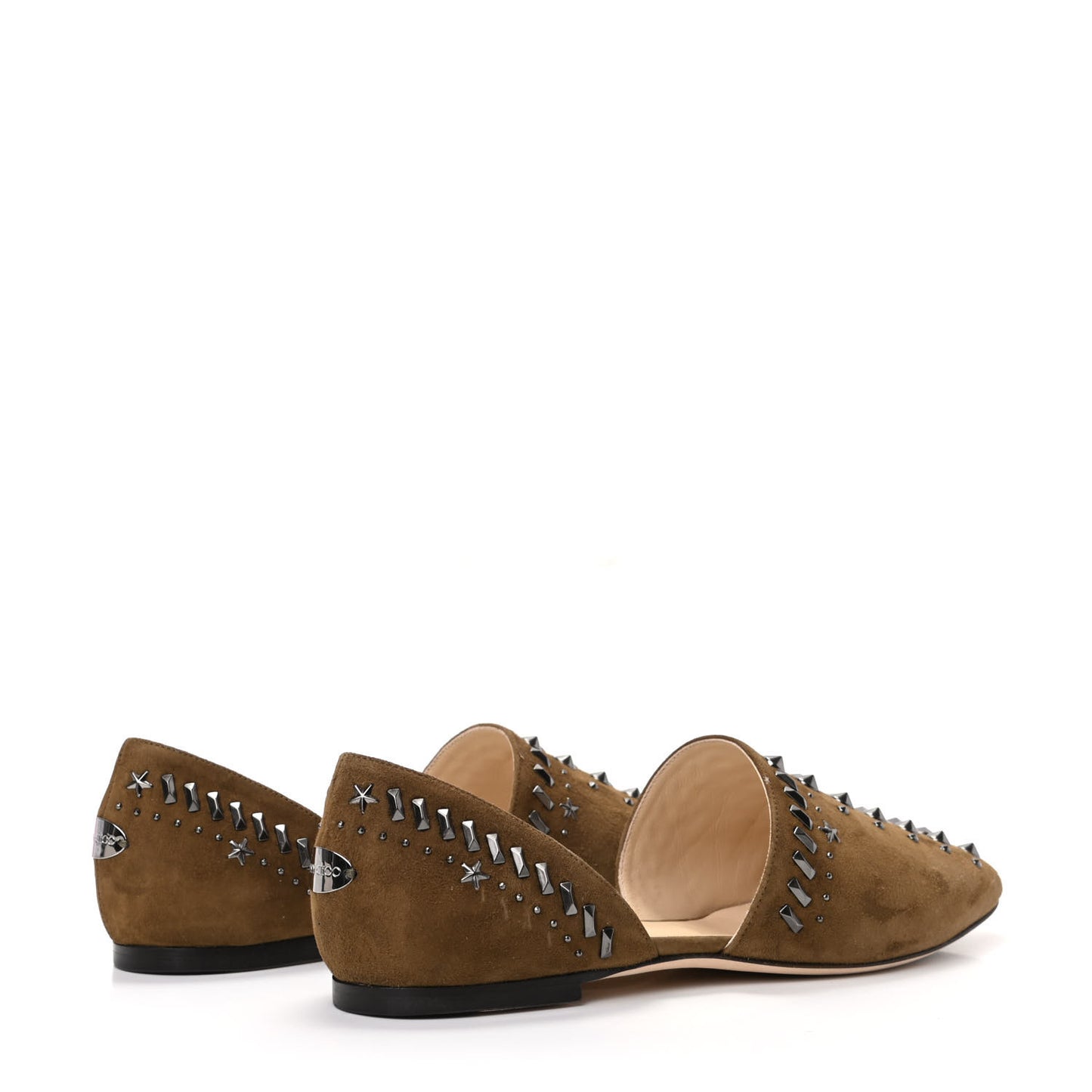 Suede Punk Studded Globe Flats 40 Olive