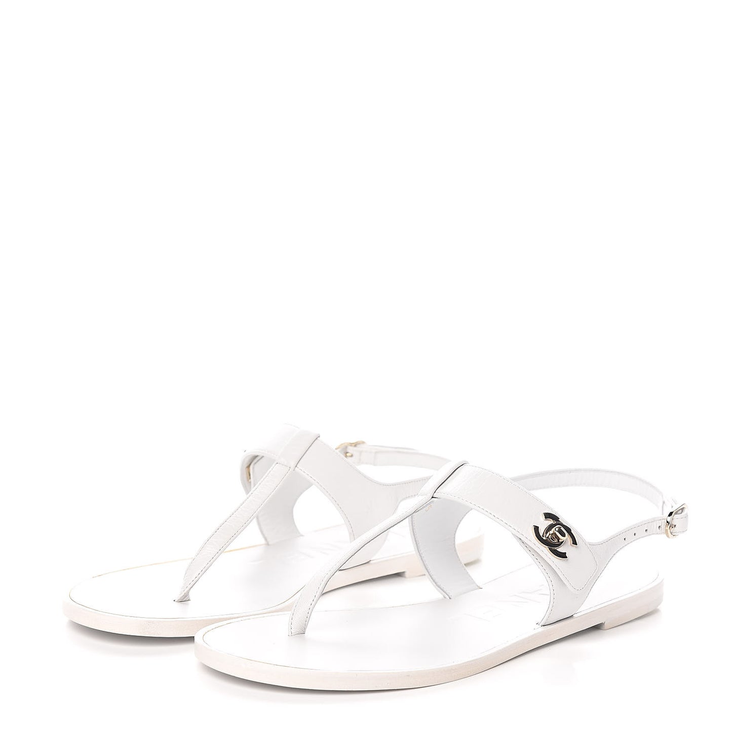 Lambskin CC Thong Sandals 36.5 White
