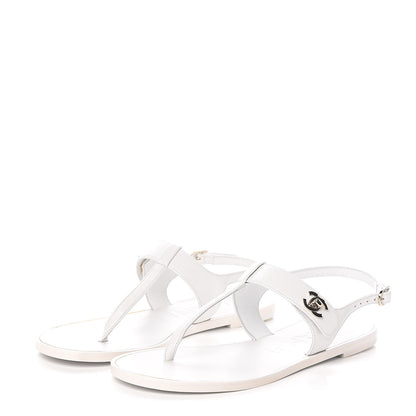 Chanel Lambskin CC Thong Sandals 36.5 White 3 of 11