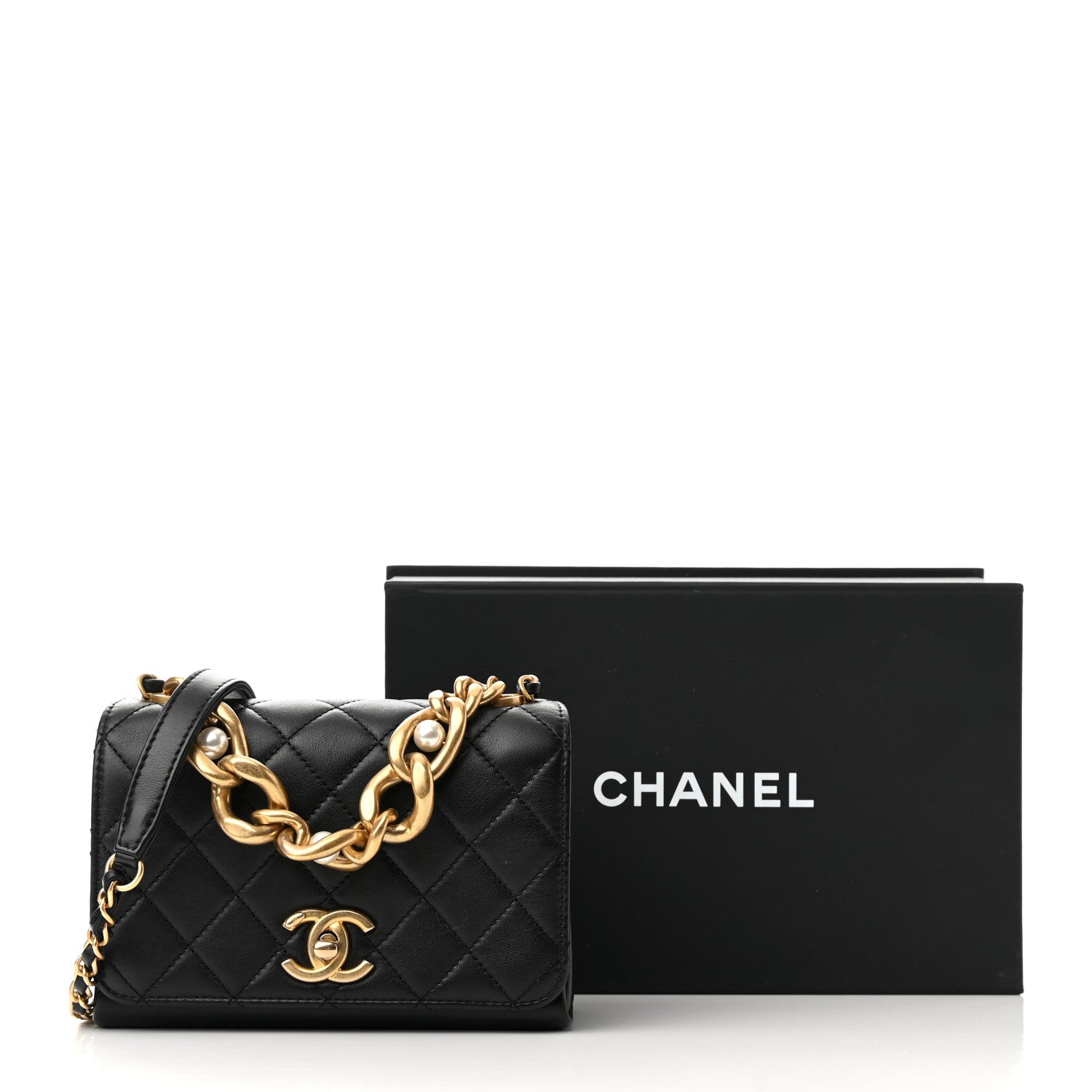 Chanel Calfskin Quilted Pearl Jewel Chain Flap Black 14 of 14