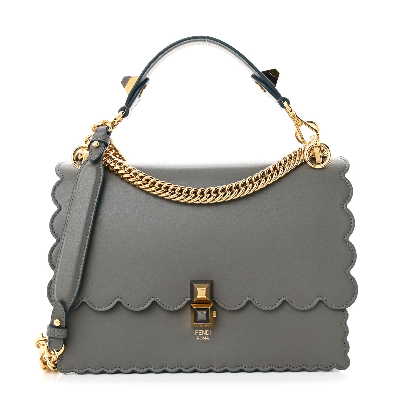 Fendi Vitello Liberty Scalloped Studded Kan I Shoulder Bag Argilla 1 of 11