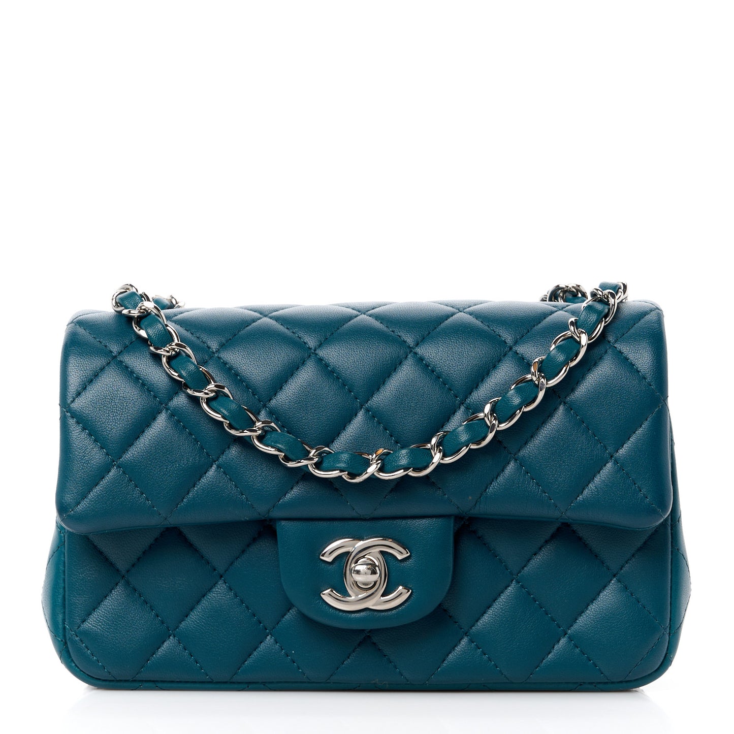 Lambskin Quilted Mini Rectangular Flap Blue