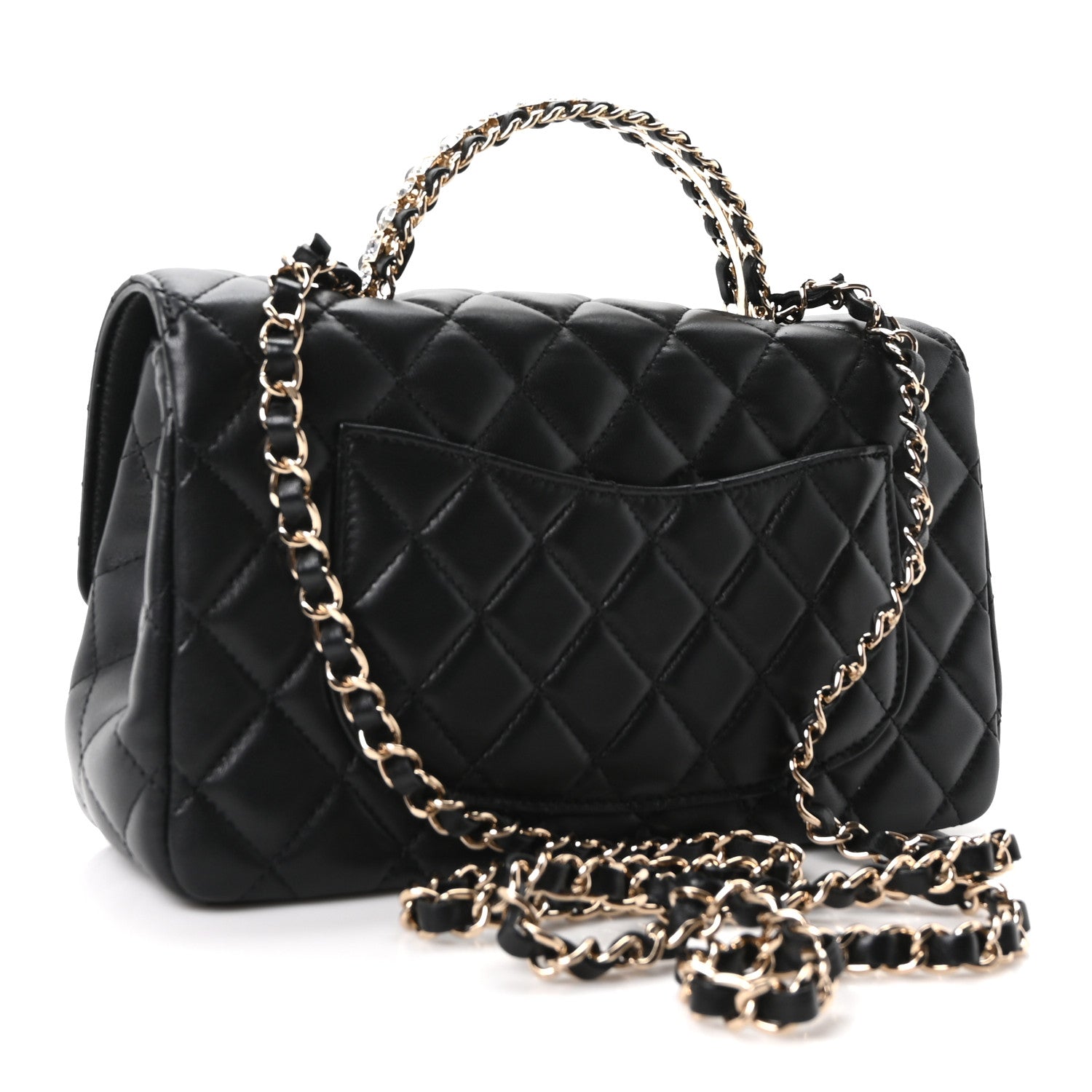 Chanel Lambskin Quilted Crystal Top Handle Small Rectangular Flap Black 2 of 9