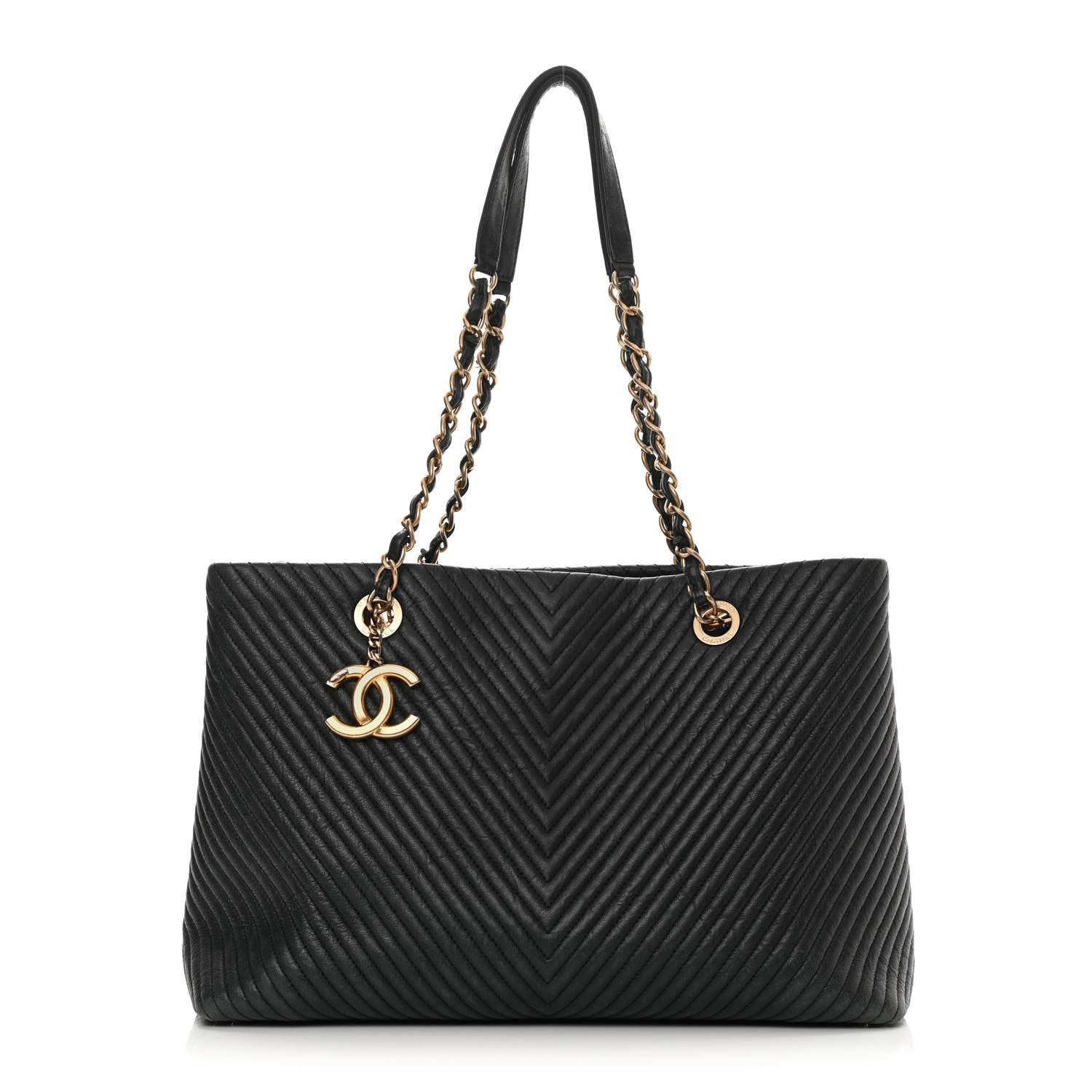 Chanel Wrinkled Lambskin Chevron Quilted Large Surpique Tote Black 1 of 17