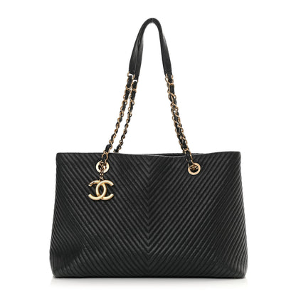Chanel Wrinkled Lambskin Chevron Quilted Large Surpique Tote Black 1 of 17