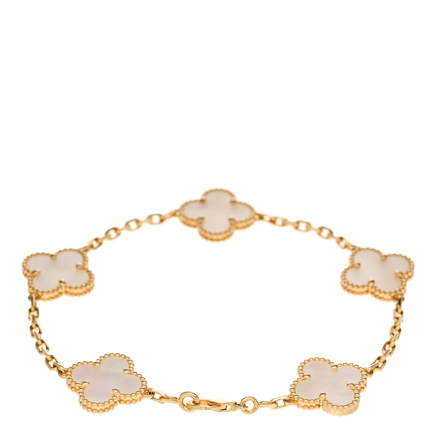 18K Yellow Gold Mother of Pearl 5 Motifs Vintage Alhambra Bracelet