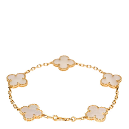 Van Cleef & Arpels 18K Yellow Gold Mother of Pearl 5 Motifs Vintage Alhambra Bracelet 2 of 5