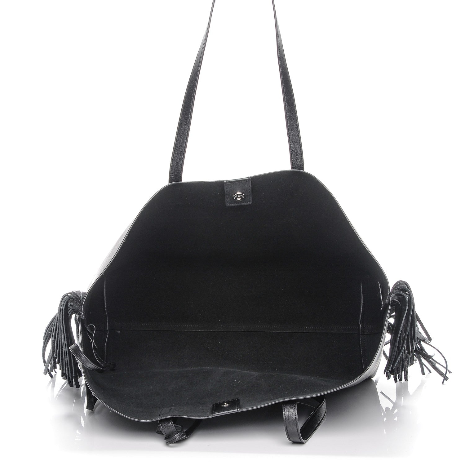 Saint Laurent Calfskin Large Fringe Shopping Tote Black 5 of 8