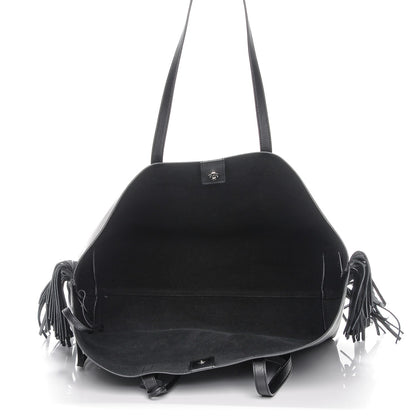 Saint Laurent Calfskin Large Fringe Shopping Tote Black 5 of 8