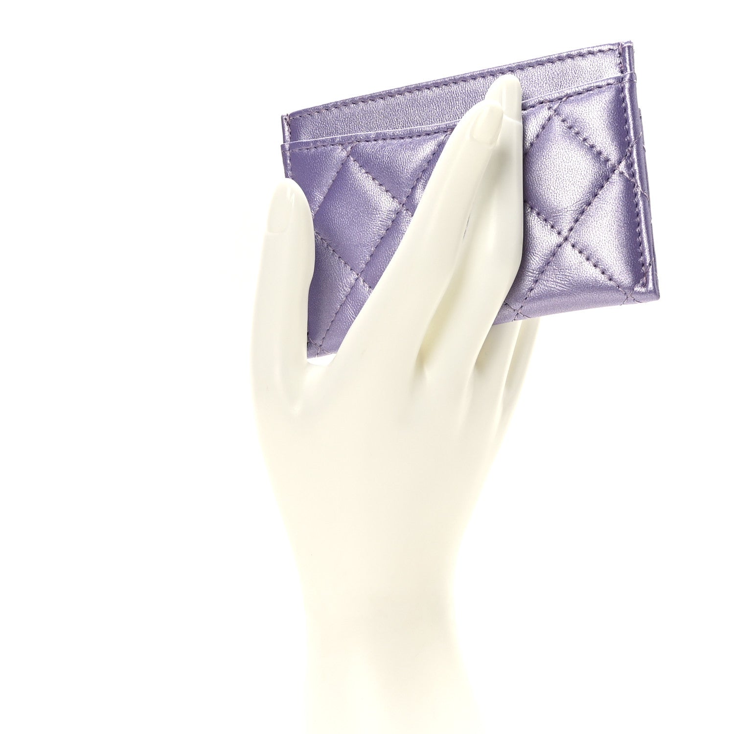 Chanel Metallic Lambskin Quilted Card Holder Light Purple 2 of 10