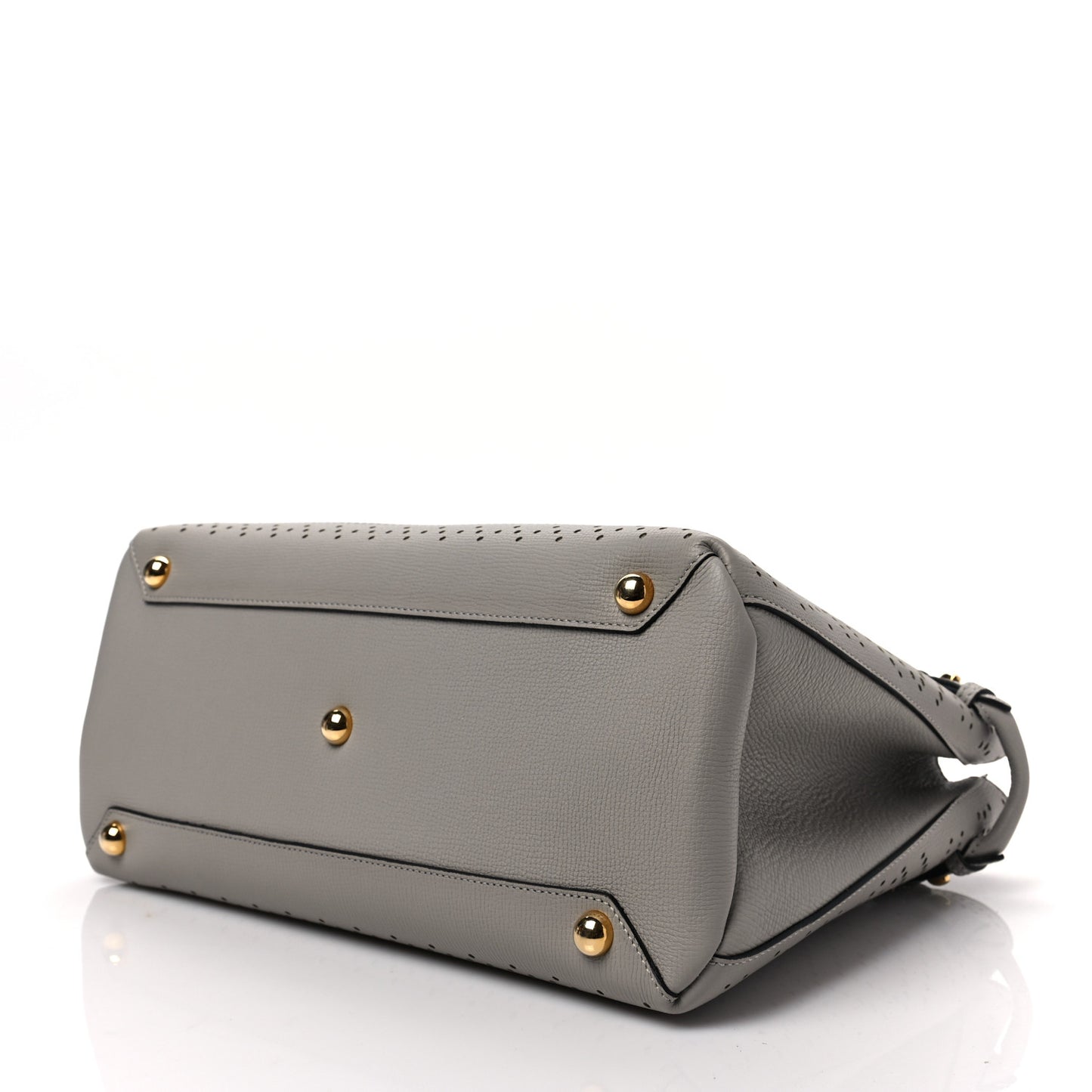 Grainy Calfskin Perforated Medium Broguing Banner Tote Grey