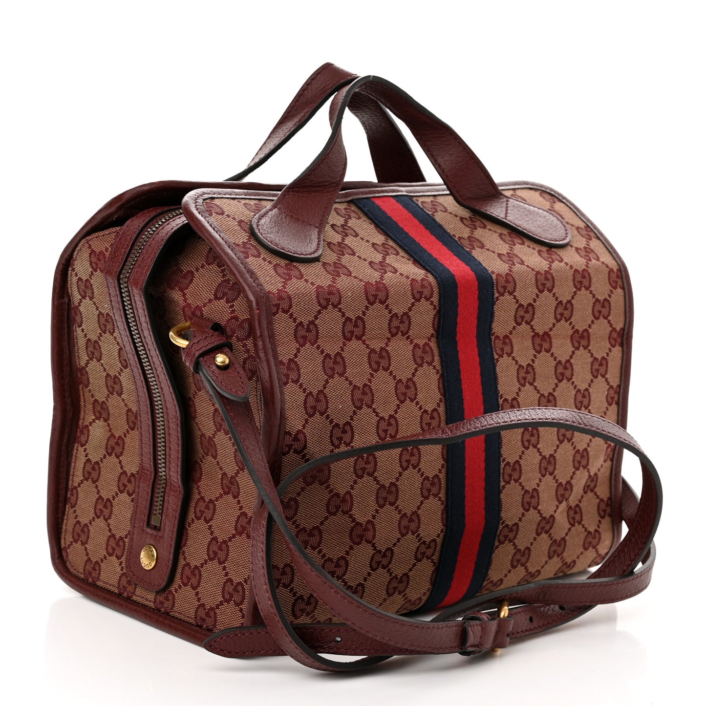 Monogram Textured Dollar Calfskin Web Mini Ophidia Duffle Bag Sahara Rubino Chardonnay