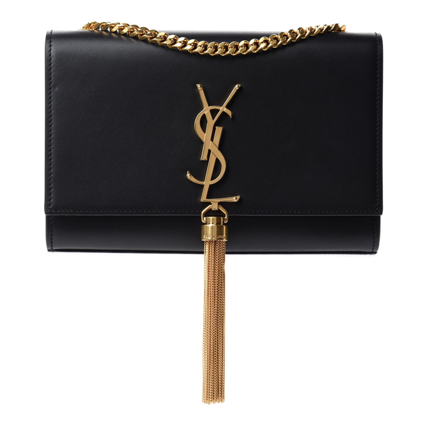 Smooth Calfskin Small Classic Monogram Kate Tassel Satchel Black