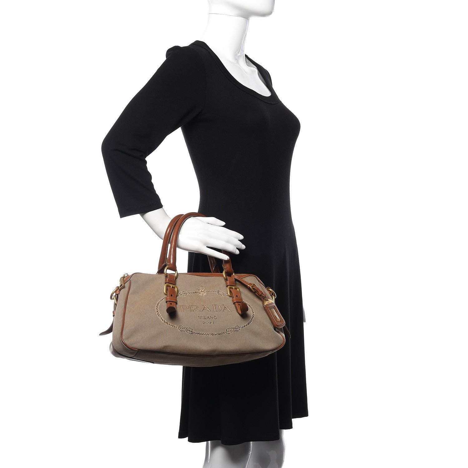 Prada Jacquard Logo Handbag Corda Brandy 2 of 10