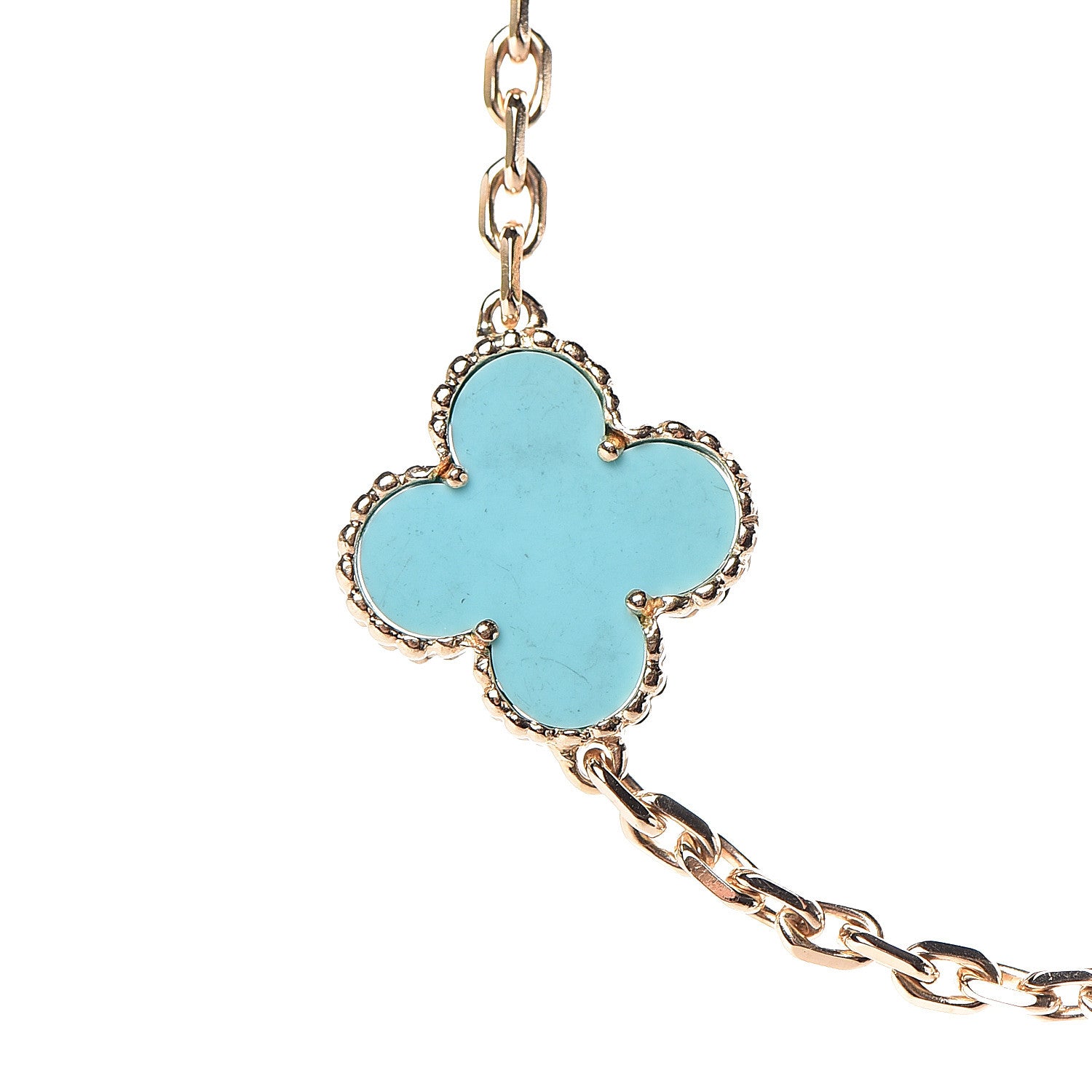 Van Cleef & Arpels 18K Yellow Gold Turquoise 10 Motifs Vintage Alhambra Necklace 9 of 15