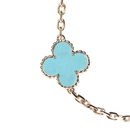 Van Cleef & Arpels 18K Yellow Gold Turquoise 10 Motifs Vintage Alhambra Necklace 9 of 15