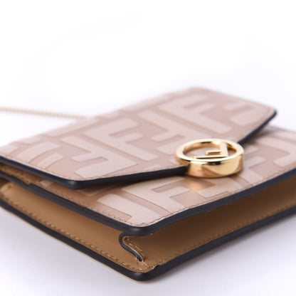 Fendi Vitello Termolagoon F is Fendi FF 1974 Embossed Geometric Flap Wallet On Chain Miele Scuro 6 of 10