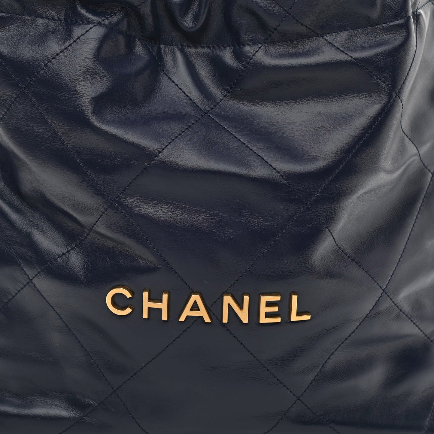 Shiny Calfskin Quilted Small Chanel 22 Navy