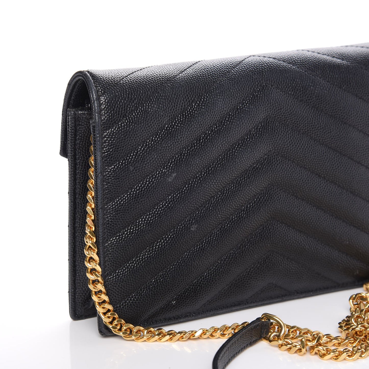 Grain De Poudre Matelasse Chevron Monogram Envelope Chain Wallet Black