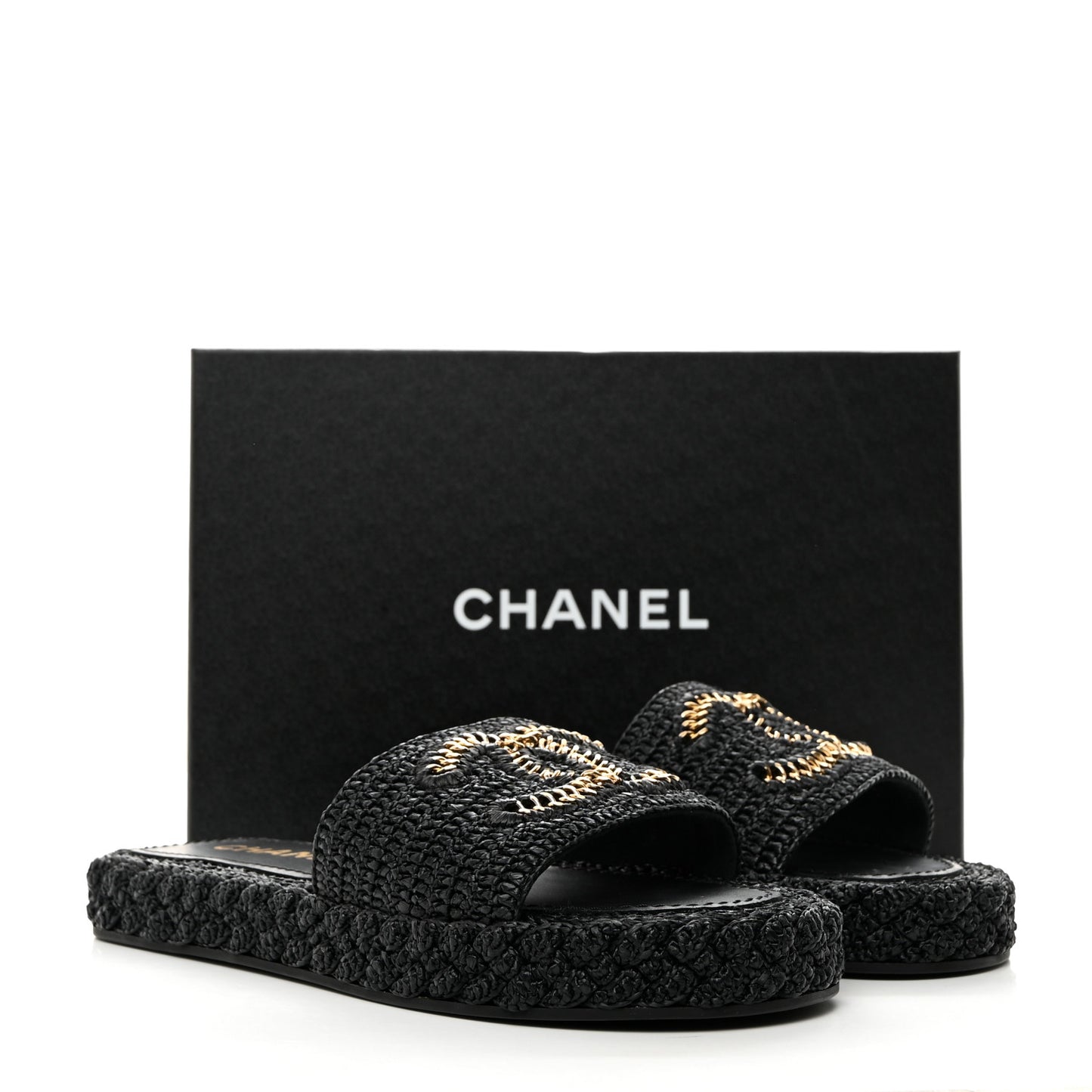 Raffia CC Espadrille Slip On Sandals 40 Black