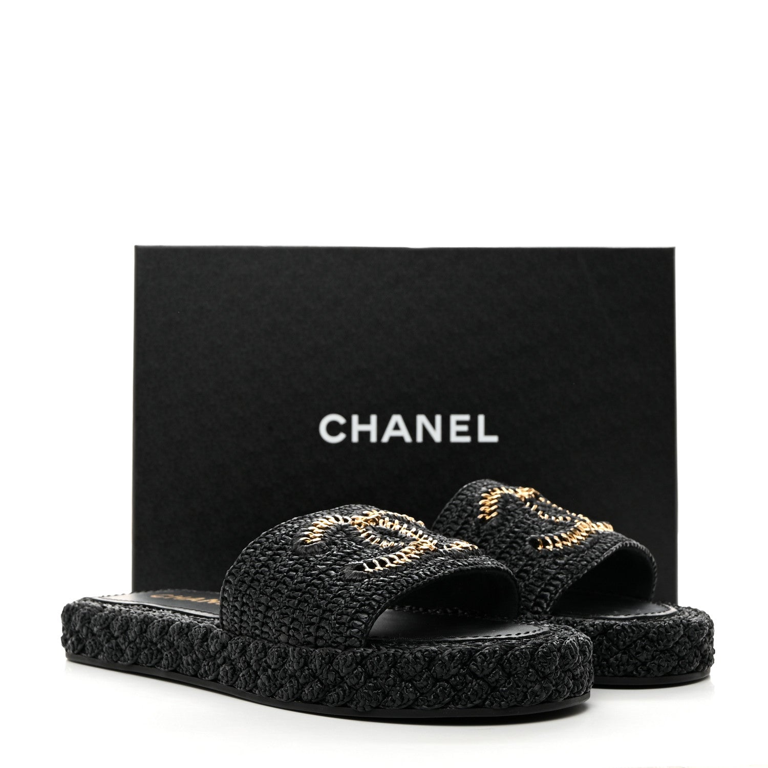 Chanel Raffia CC Espadrille Slip On Sandals 40 Black 9 of 9