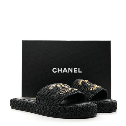 Chanel Raffia CC Espadrille Slip On Sandals 40 Black 9 of 9