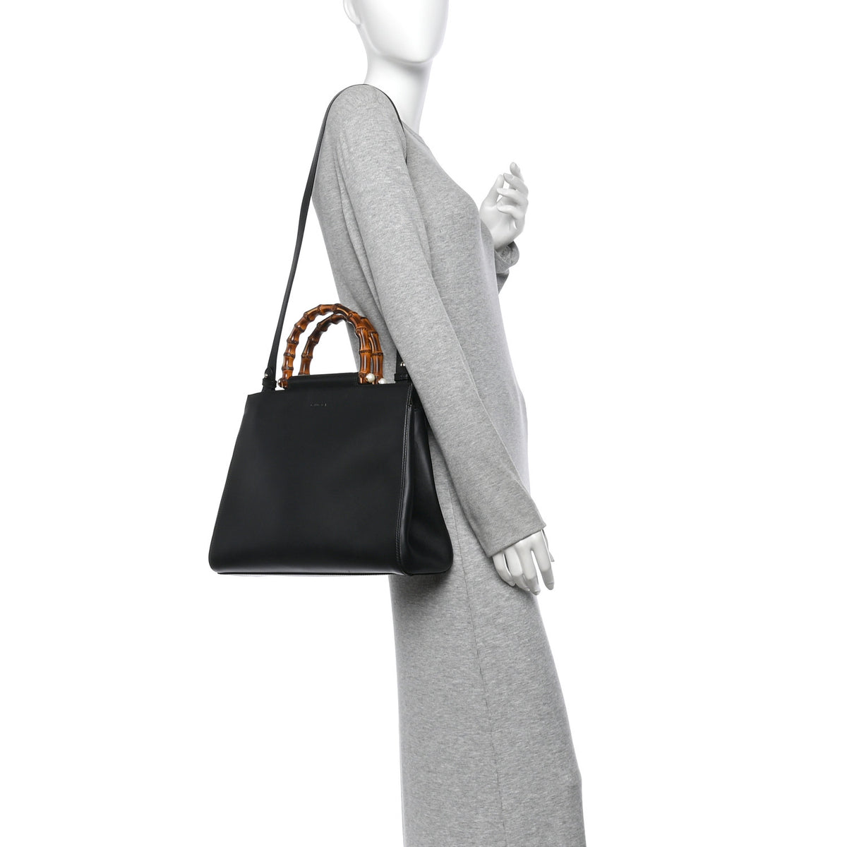 Nappa Bamboo Medium Nymphaea Top Handle Bag Black