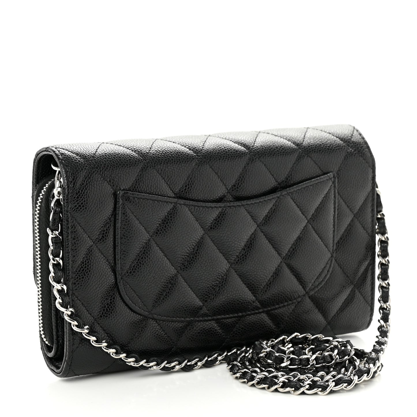 Caviar Quilted Phone Holder Wallet on Removable Chain Black