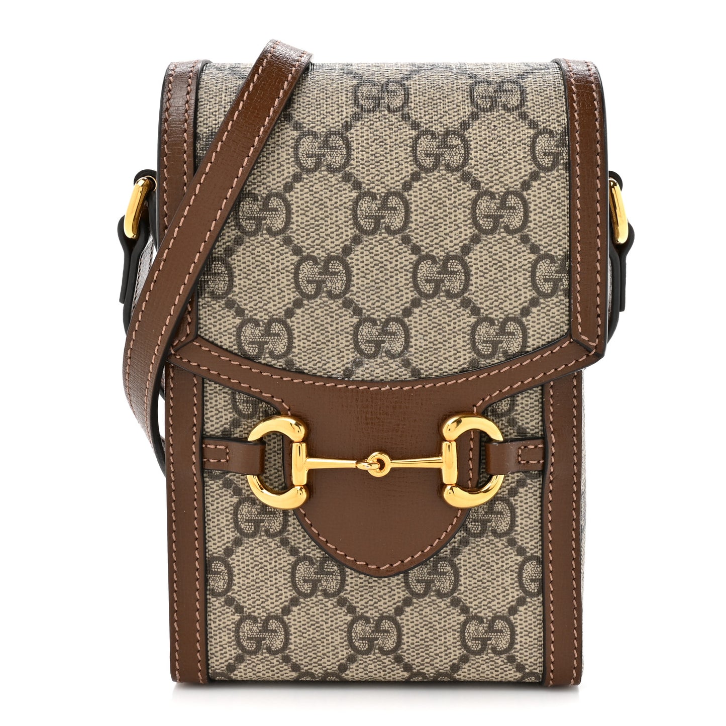 GG Supreme Monogram Mini Horsebit 1955 Crossbody Bag Beige Brown Sugar