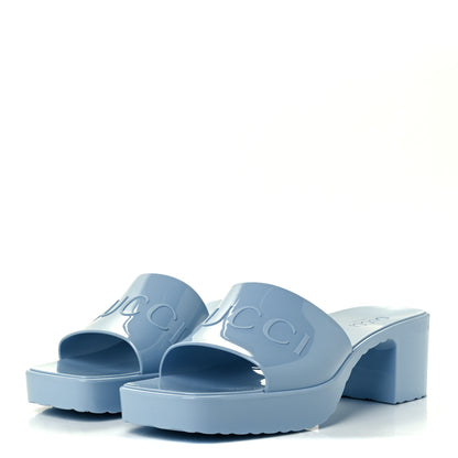 Gucci Rubber Gucci Logo Womens Platform 20/60mm Slide Sandals 38 Porcelain Light Blue 2 of 10