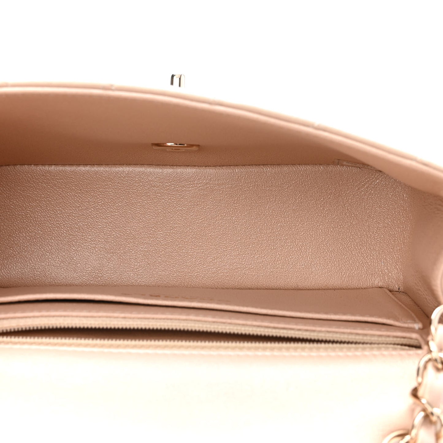 Iridescent Calfskin Quilted Mini Rectangular Flap Beige