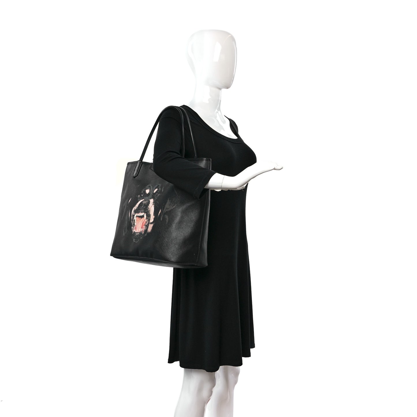 Textured Coated Canvas Rottweiler Print Antigona Tote Black