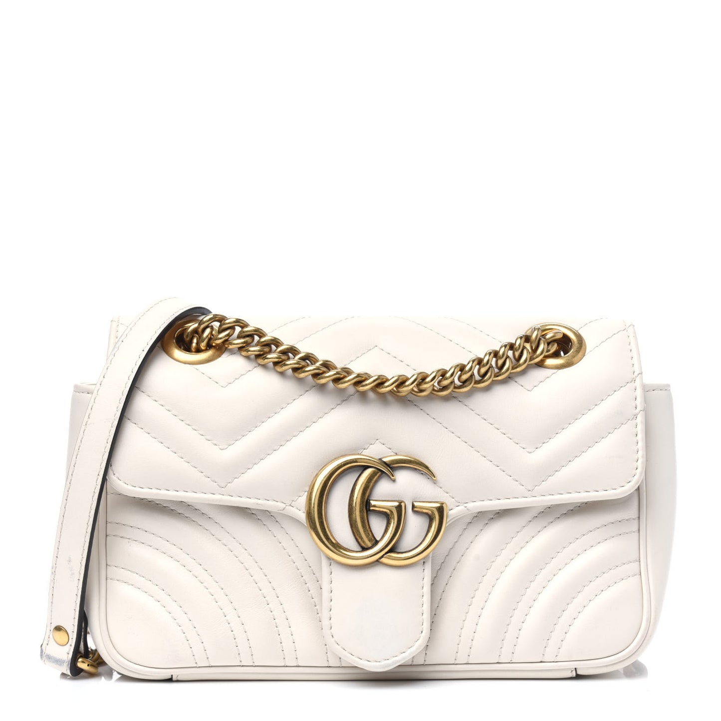Calfskin Matelasse Mini GG Marmont Shoulder Bag White