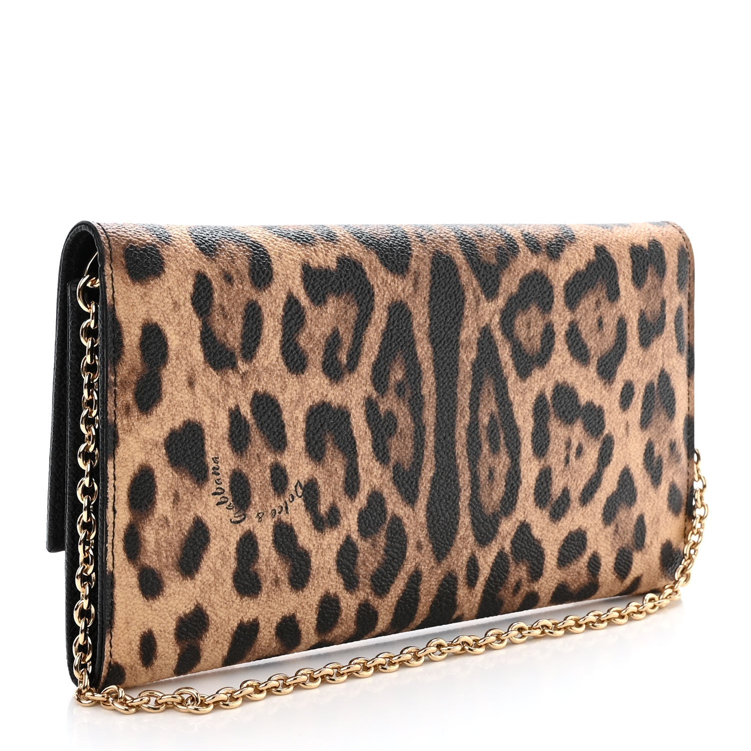 Dolce & Gabbana DOLCE &amp; GABBANA Dauphine Leopard Print Wallet On Chain Brown Black 4 of 12