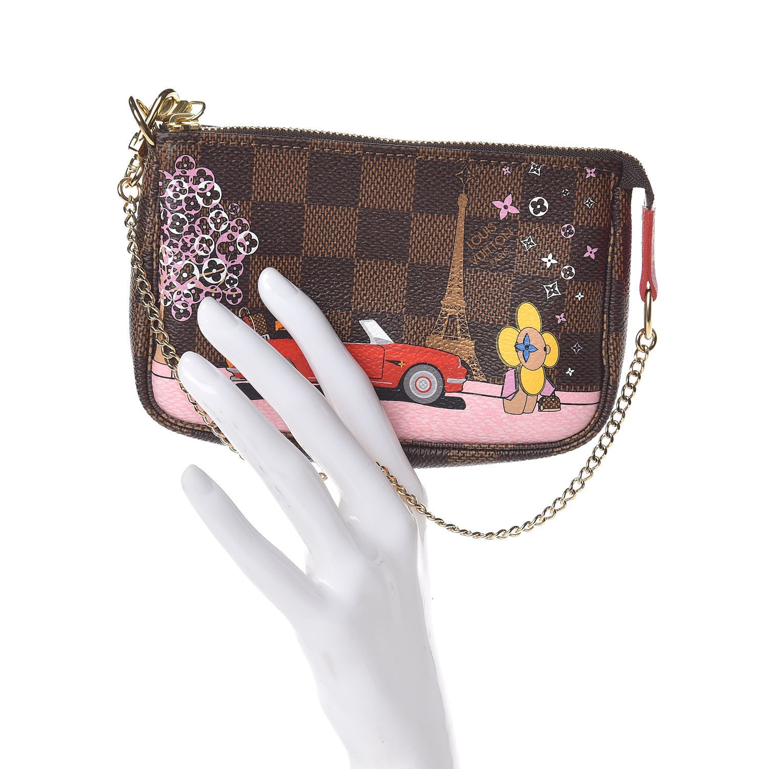 Louis Vuitton Damier Ebene 2019 Christmas Animation Mini Pochette Accessories Red 2 of 8