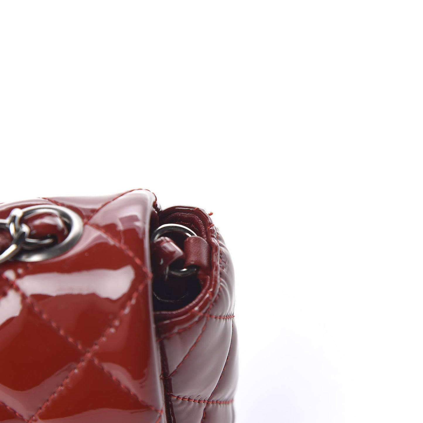 Patent Calfskin Quilted Mini Rectangular Flap Red