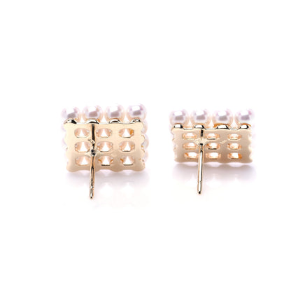 Mikimoto 14K Yellow Gold Akoya Pearl 3.7mm Square Earrings 4 of 5