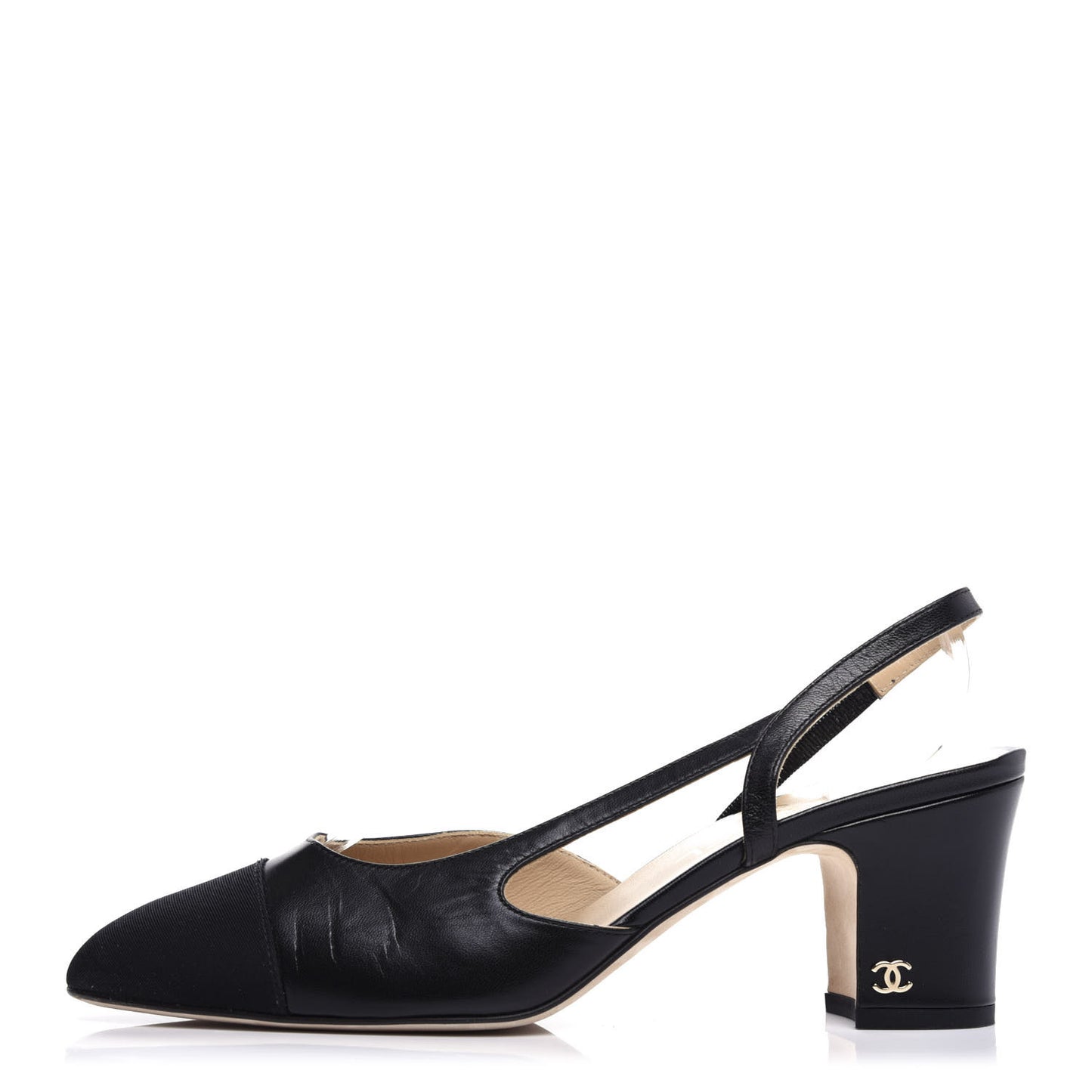 Goatskin Grosgrain Cap Toe CC Slingback Sandals 38.5 Black