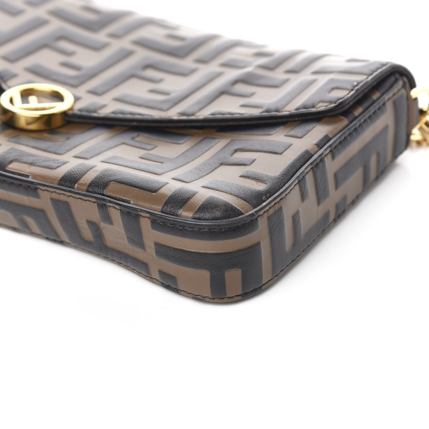 Vitello Soft F is Fendi Bi-Color FF 1974 Embossed Envelope Wallet on Chain Maya Black