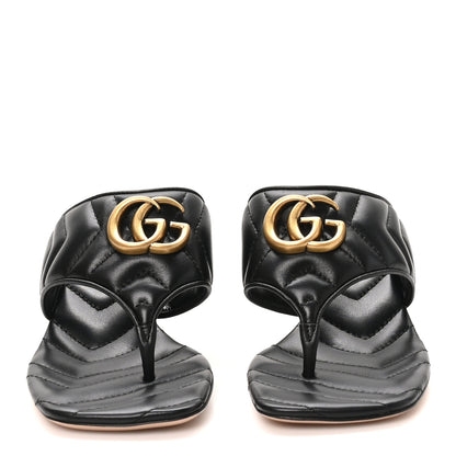 Gucci Nappa Charlotte Double G Marmont Thong Pumps 35 Black 35 Mystic White 3 of 10