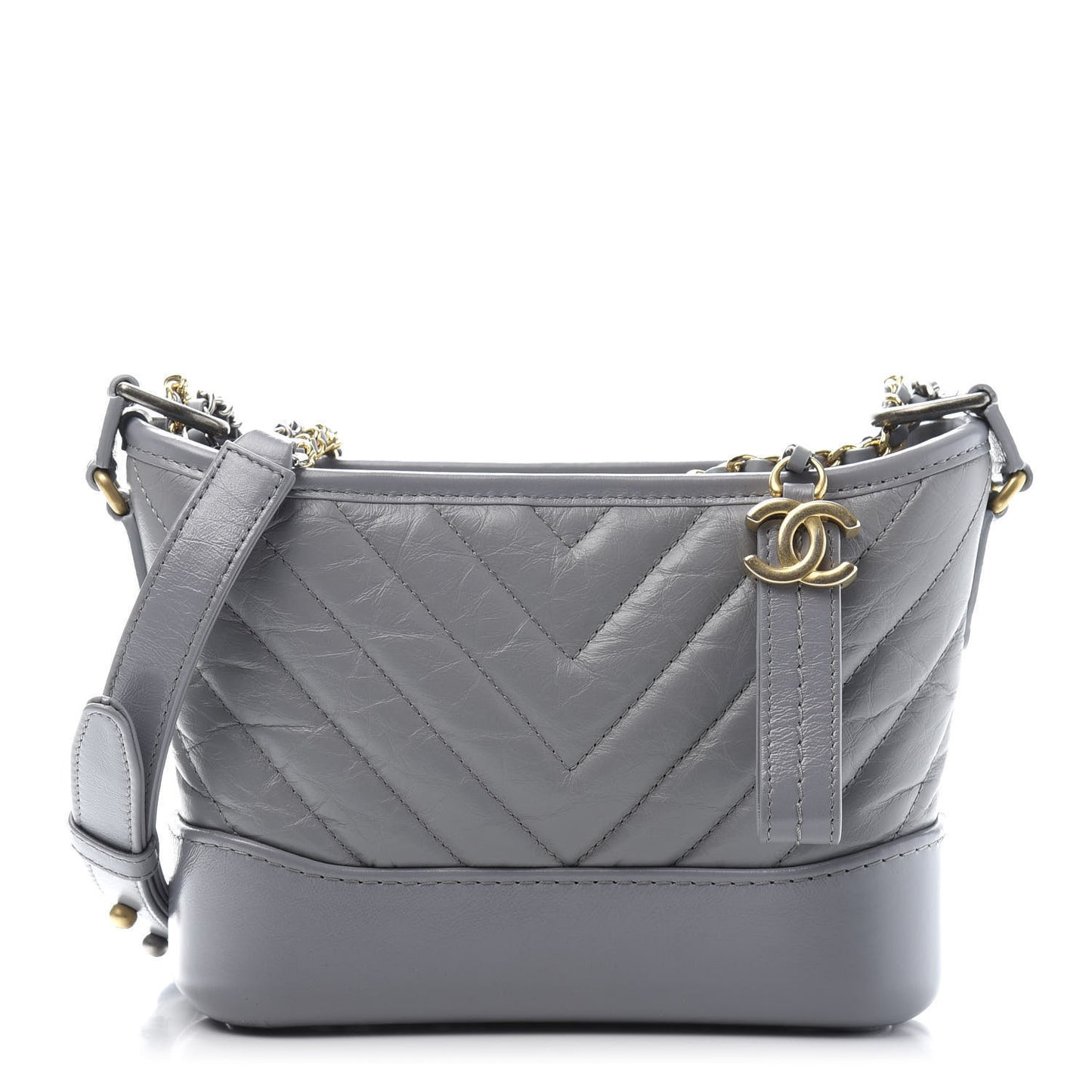 Aged Calfskin Chevron Quilted Small Gabrielle Hobo Grey