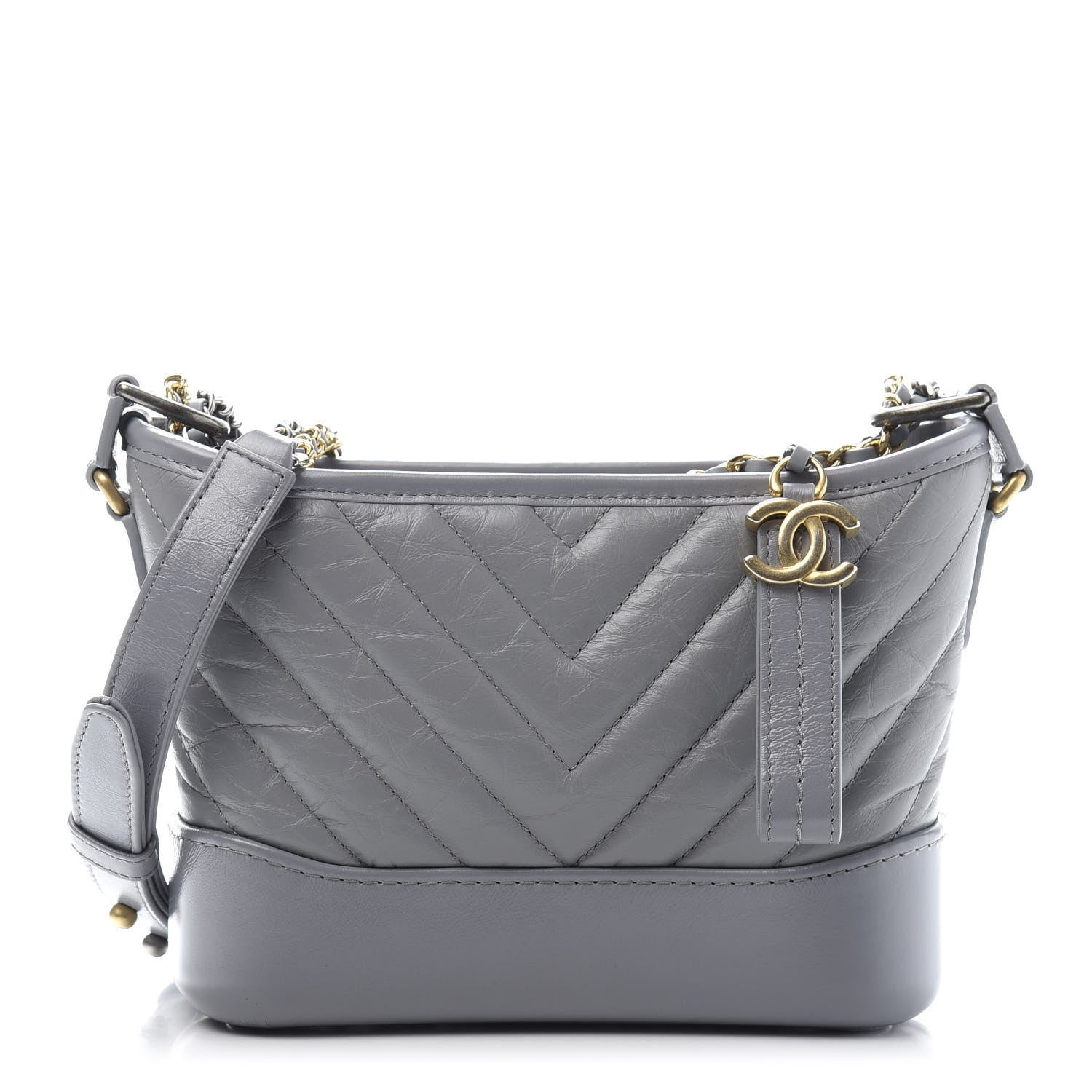 Chanel Aged Calfskin Chevron Quilted Small Gabrielle Hobo Grey 1 of 11